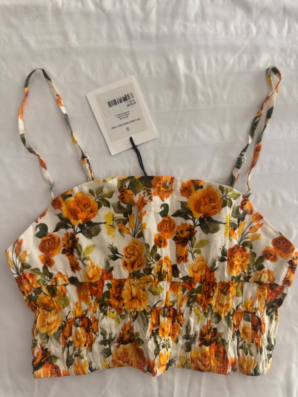 Onia Air Linen Smocked Tank Eden Floral Size S NWT Crop Top Summer - Picture 2 of 3